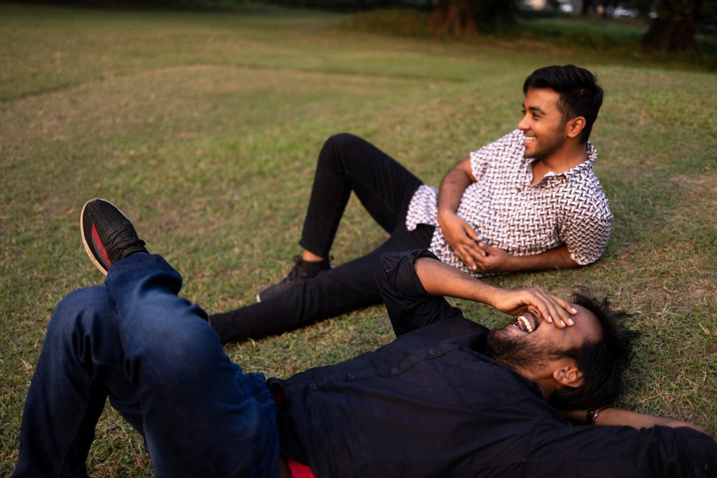 two men laughing