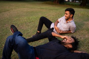two men laughing